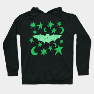 Cute Vampire Bat with Stars and Moons, Green Hoodie